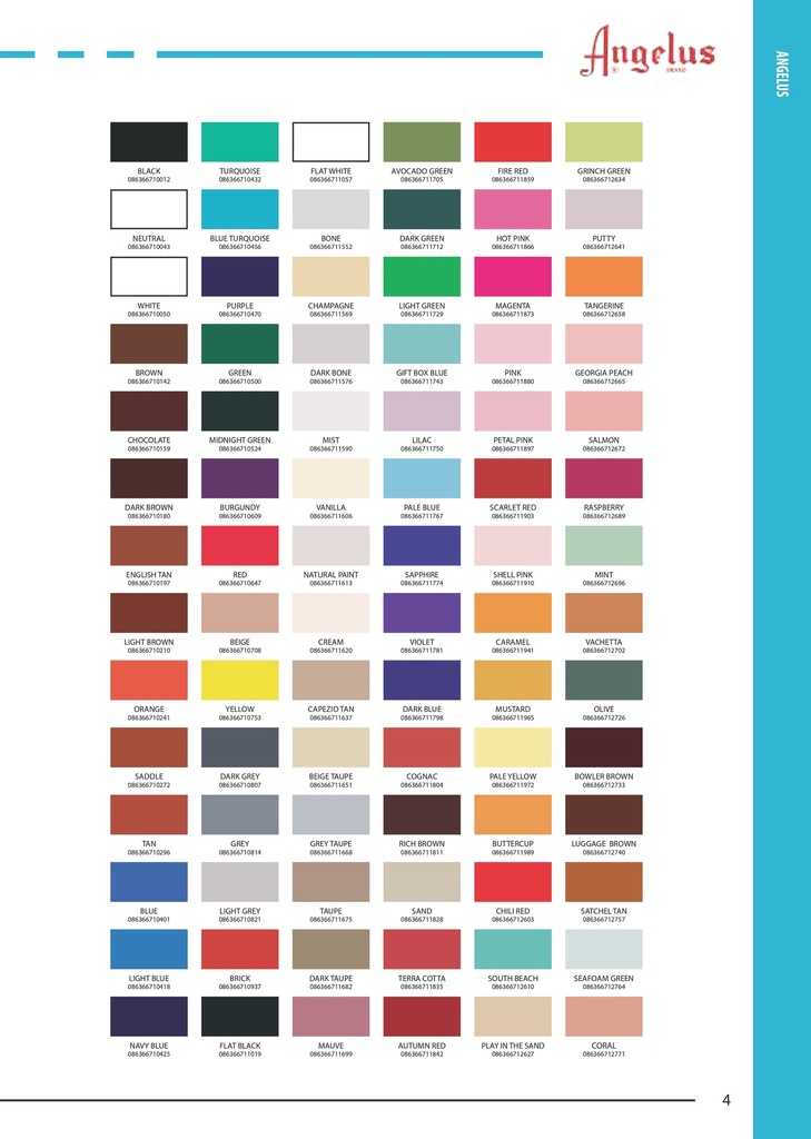 Pintura Cuero ANGELUS Acrylic Leather Paint 29,5 ml. (Tinte al Agua)